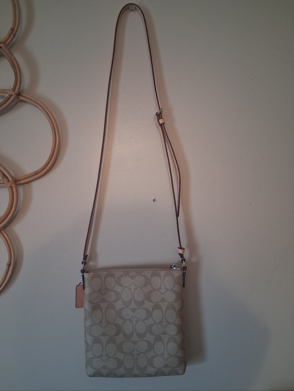 Coach Khaki/Faded Blush Mini Rowan Signature Canvas & Leather File Bag- CS182 - Picture 10 of 16